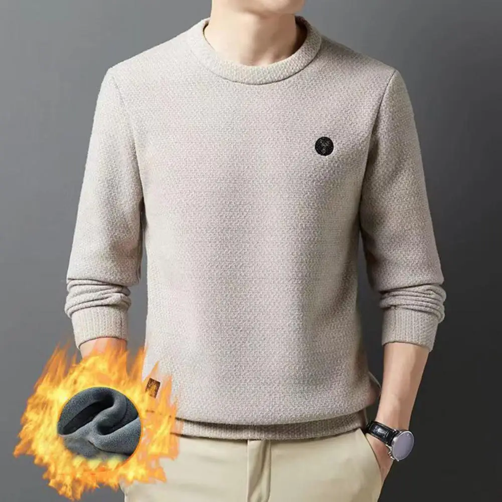 

Men Solid Color Sweater Cozy Round Neck Men's Sweater for Fall Winter Thick Knitted Pullover with Solid Color Soft Warm for Men