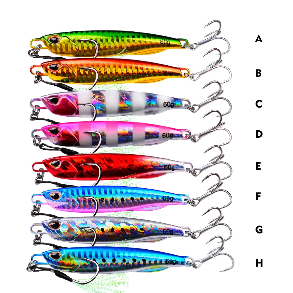 10g 60g Metal Jig Fishing Lure Weights Trolling Hard Bait Bass Sea Boat