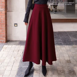 A-line Skirt French Style Half Skirt Long Skirt Women's Woolen Cloth Solid Color Large Swing High Waist Thickened Autumn Winter