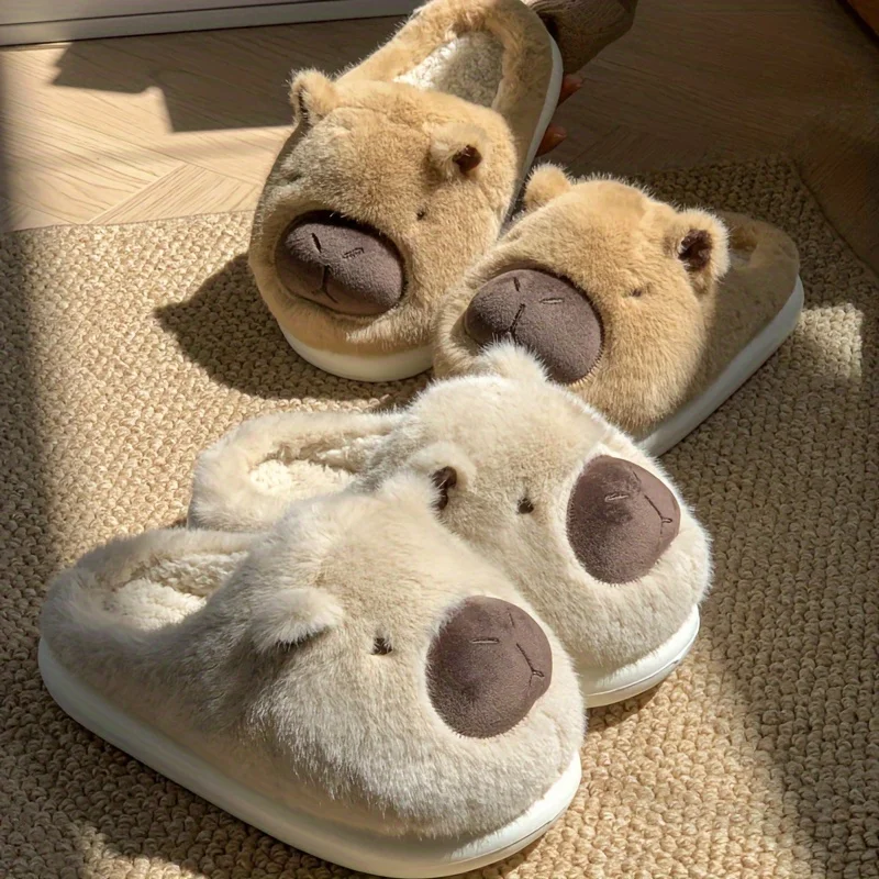 Comfortable Plush Women's Slippers - Cute Cartoon Animal Design, Non Slip Sole, Warm Indoor Shoes, Household Winter Slippers