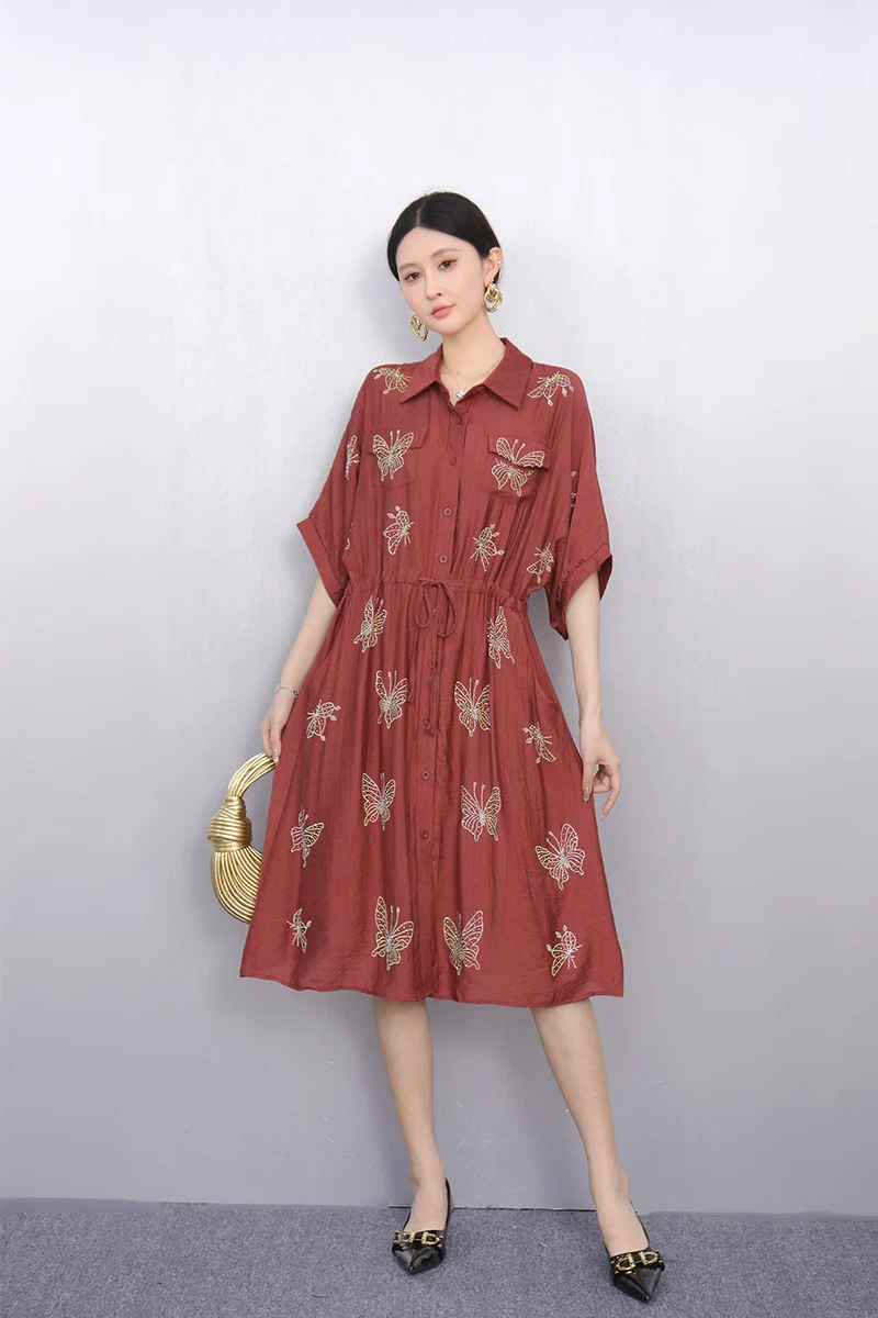 2025 Summer Fashion Elegant Retro Loose Long Dresses Women Patchwork Short Sleeve Dress Ladies J1101 2025 Summer Fashion Elegant Retro Loose Long Dresses Women Patchwork Short Sleeve Dress Ladies J1101