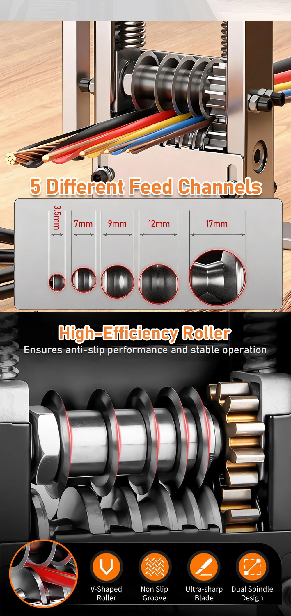 Manual Wire Stripper Multi-Knife Cable Stripping Machine Hand Crank & Electric D
