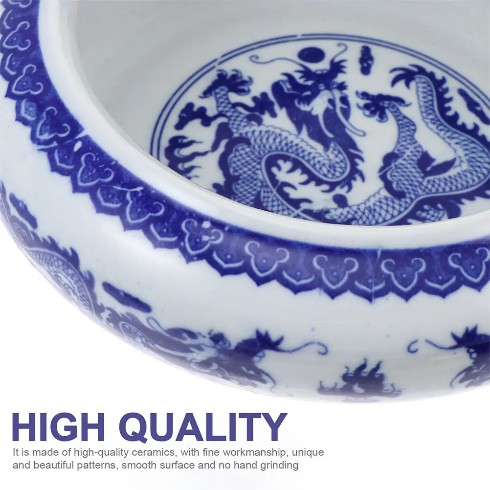 2Pcs 파란색과 흰색 도자기 잉크 브러쉬 와셔 세라믹 잉크 접시 서예 그림 연구 문구 용 다기능