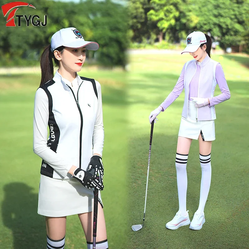 TTYGJ Women Sleeveless Golf Jacket Windproof Warm Golf Vest Stand Collar Slim Coat Ladies Leisure Sports Waistcoat Sportswear