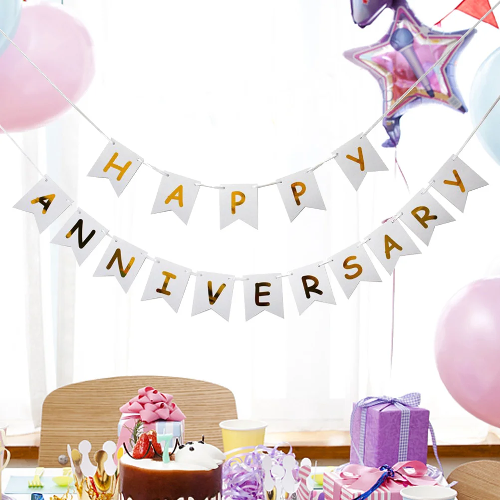 

HAPPY ANNIVERSARY Banner Party Supplies Commemorate Paper Bunting Garland Letter
