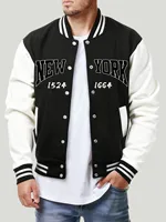 New York 1524-1664 Print Men Baseball Jersey Vintage Pocket Jacket Loose Y2K Menswear Comics Multicolor Unisex Streetwear