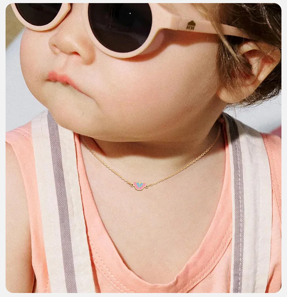Vnox Ketten, Halsketten, Armband für Babys und Kinder, vergoldeter Schmetterlingsanhänger, Edelstahlschmuck, Geschenk zum Jahrestag, Geburtstag – Detail 4