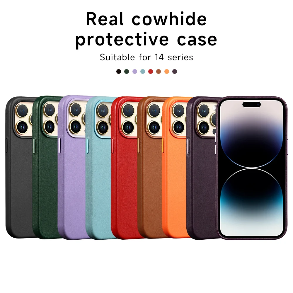 Original Leather for iPhone 14 13 Pro Max Magsafe Case with Screen Protector 14 Plus 14Pro Magnetic Wireless Charging Cover