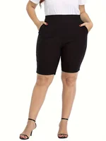 2024 summer new women's plus-size extreme waist-hip ratio style solid color slim-fit shorts - Image 3