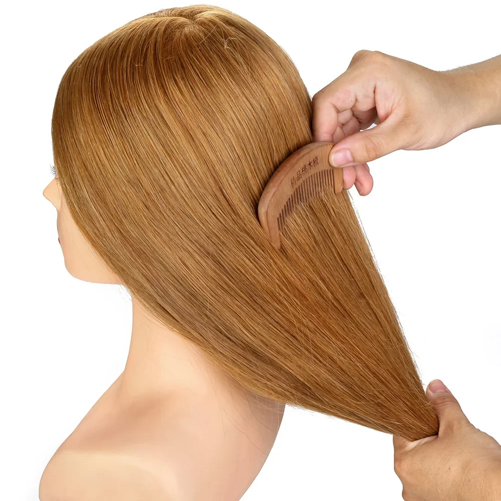 Testa di manichino con capelli umani veri al 100% da 24 pollici e spalle, per parrucchieri, per allenamento, testa con capelli veri per acconciature e styling, testa per parrucche - immagine 5