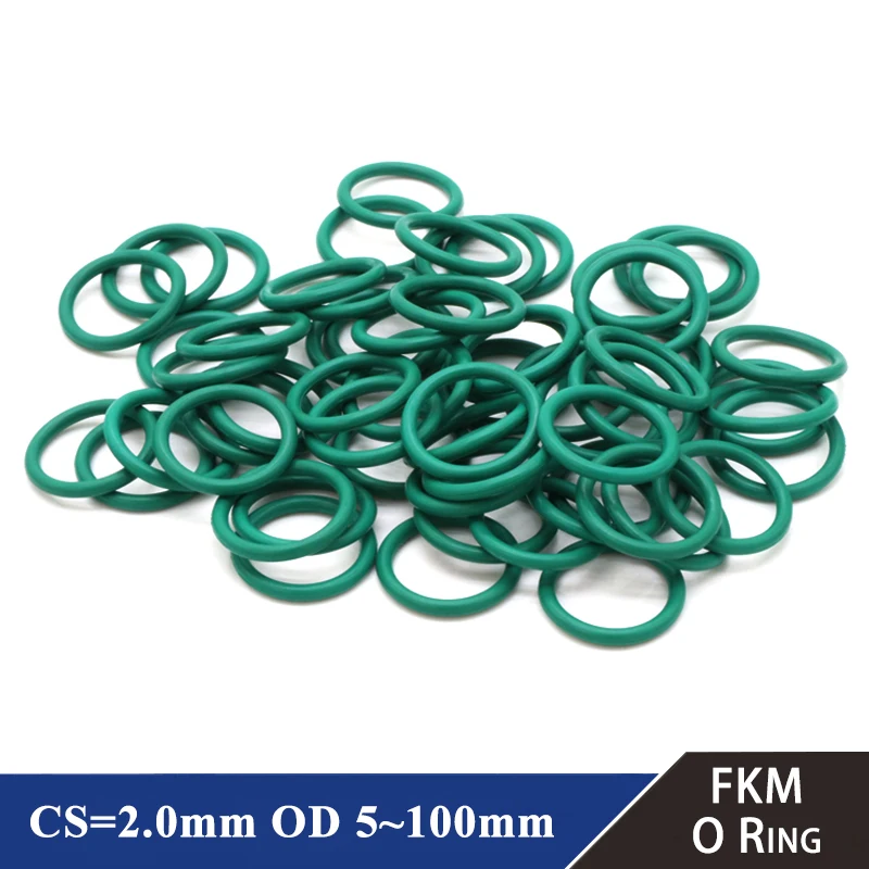 

10/50Pcs FKM O Ring CS 2mm OD 5~100mm Sealing Gasket Insulation Oil Resistant High Temperature Resistance Fluorine Rubber O Ring