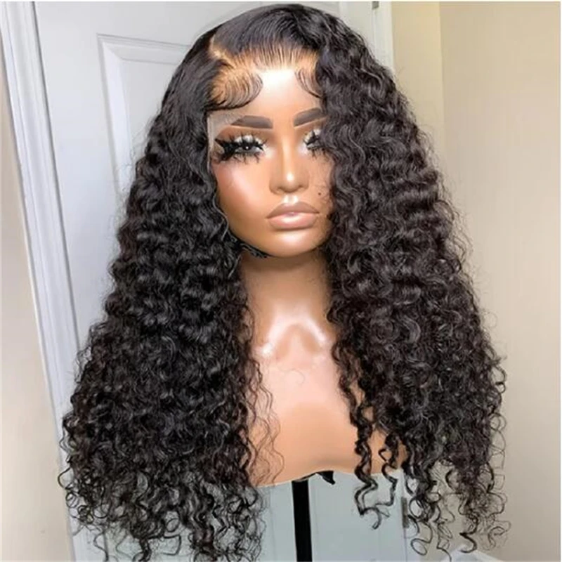 

Soft 180%Density 16Inch Natural Black Short Bob Kinky Curly Deep Lace Front Wig For Women With Baby Hair Heat Resistant Daily