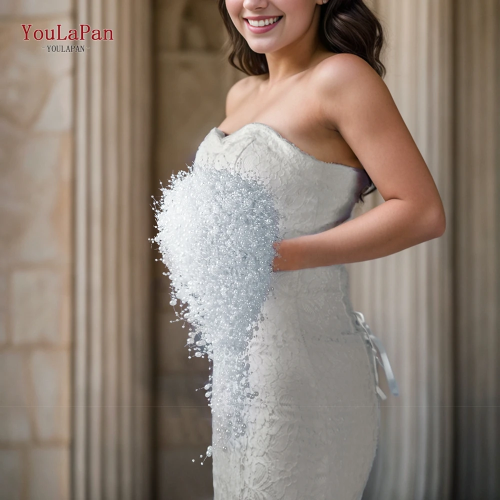 Bridal Bouquet Handmade Beaded White Pearl Ivory Pearls Wedding Holding Flowers