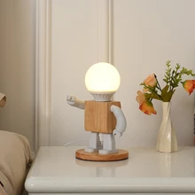 

22CM LED Table Lamp Creative Wood Robot Night Light Children Cartoon Gift Light for Kids Girl Baby Bedroom Bedside Room Lighting