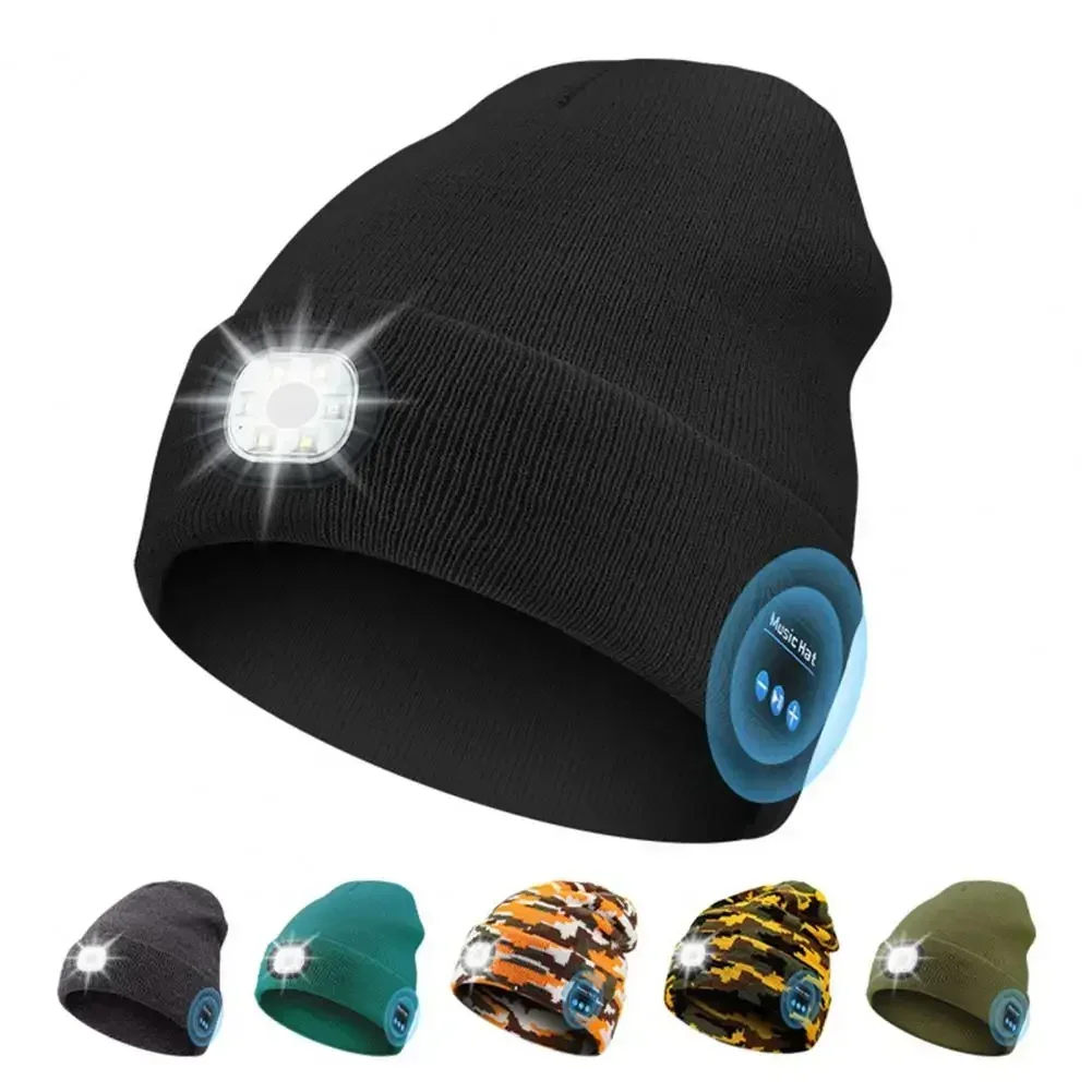 Hands-free Beanie Rechargeable Bluetooth Led Hat Headset Bright Wireless Music Headphone Player Winter Warm Cap Night Jogging bluetooth headphone amplifier
