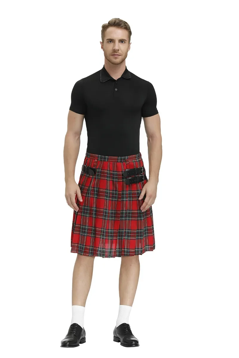 Schotse Heren Traditionele Kilt Met Bilaterale Gordel Hoogland Tartan Geplooide Mannelijke Kilt