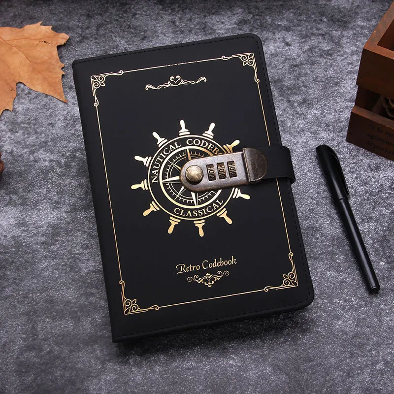 A5 Retro Password Diary Notebook with Creative Design-Japanese/Korean Style Thickened Paper for Artistic Stationery