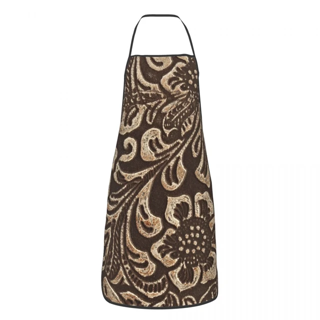 Gold Brown Flowered Tooled Leather Pattern Bib Apron Men Women Kitchen Chef  Floral Textures Tablier Cuisine for Cooking Baking - AliExpress