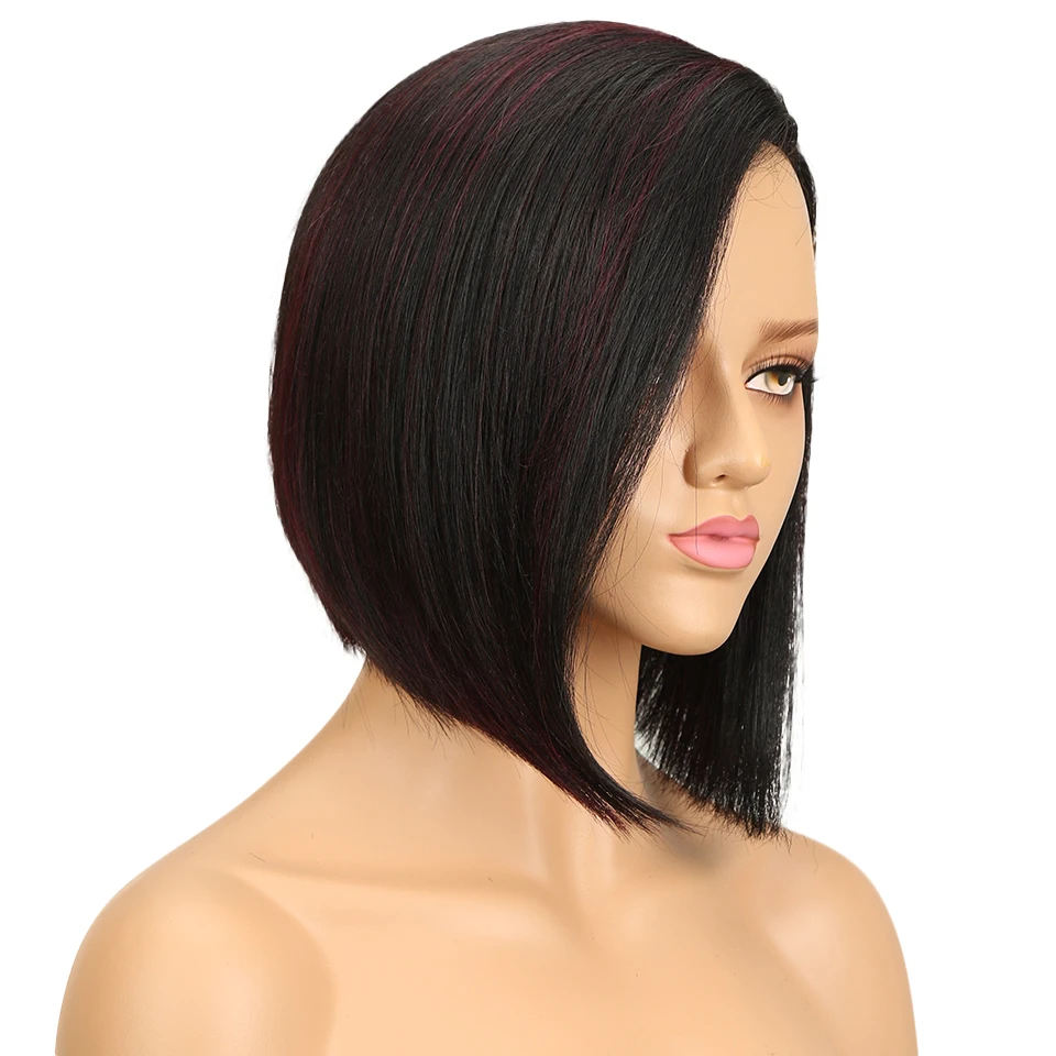 Lekker Wear to go Highlight Burg Red Short Bob Pixie Cut Part Lace Human Hair Wigs For Women Brazilian Remy Hair Glueless Wigs