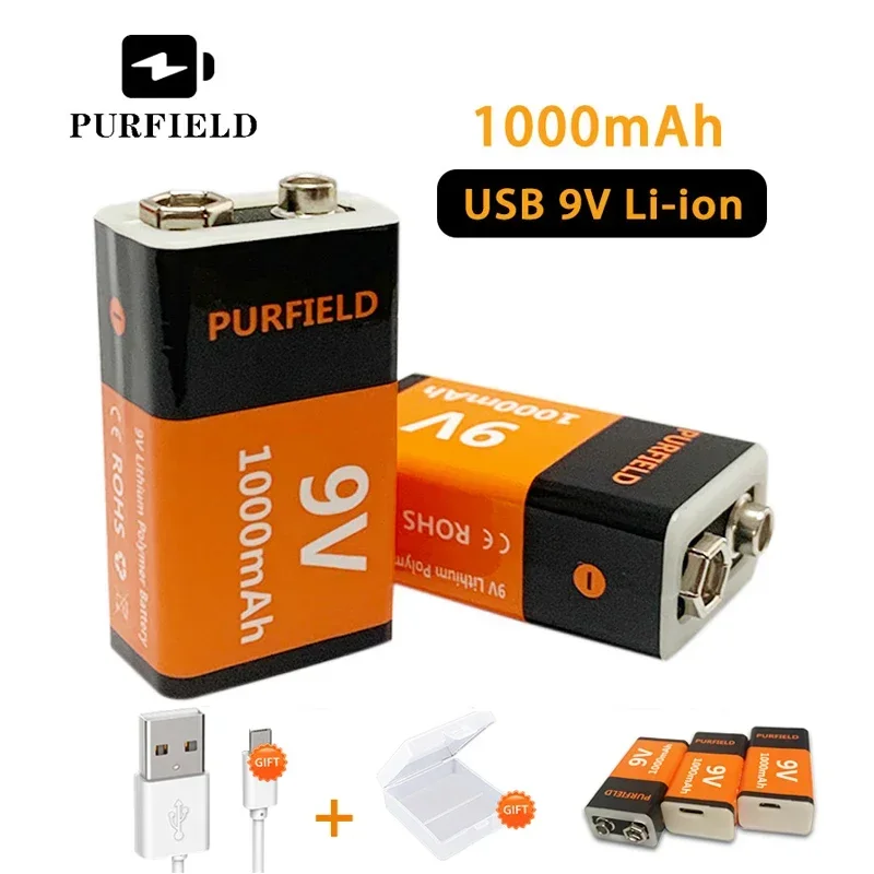 Purfield 1000Mah 9 Volt Li-Ion Batteria Ricaricabile Type-C Usb 6 F22 9 V Batteria Al Litio Per Rc Elicottero Modello Microfono Giocattolo