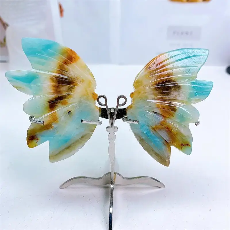 

Natural Amazonite Butterfly Wings Crystal Carving Healing Energy Stone Crafts For Home Decoration Or Birthday Gift 1pair