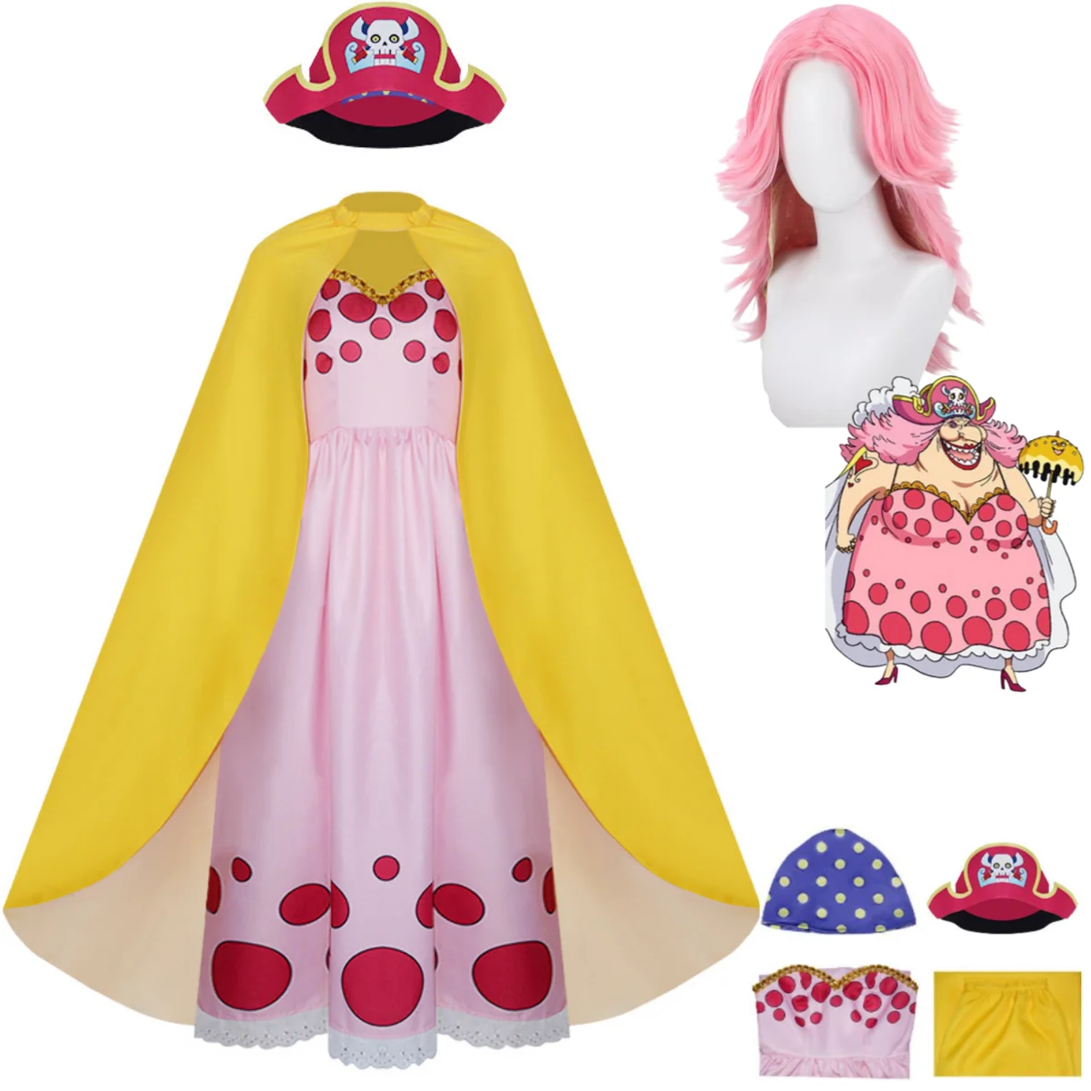 Anime Charlotte Linlin Big Mom Costume Cosplay Totto Land Queen Soul-Soul Fruit Wig Dress Mantello Cappello Donna Sexy Carnival Suit