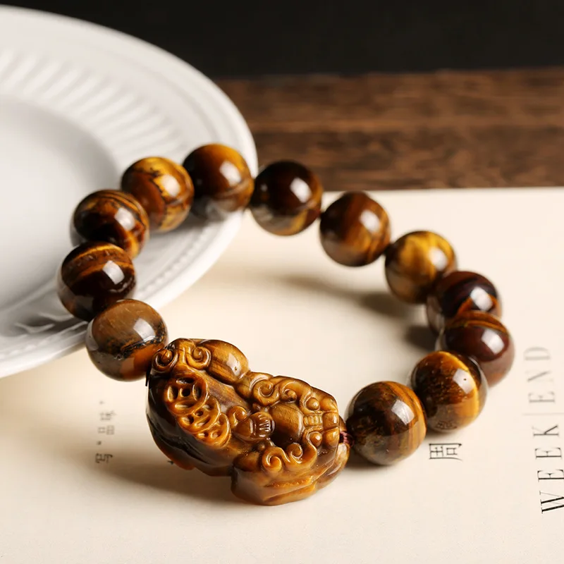 

Natural Yellow Tiger Eye Stone Brave Domineering Fortune Round Beads for Men and Women Bracelet Couples Gift Good Luck Hand Rope