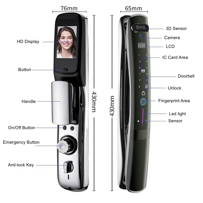 keypad reader access control TUYA WIFI 3D Infrared Light Face Recognition Lock With Camera Fingerprint IC Card Password Intelligent Auto Electronic Door Lock wooden gate keypad gate lock