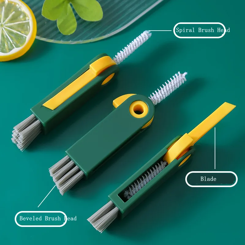 3 In 1 Cup Brush Kitchen Clean Scrubber Glass Wineglass Pp Nylon Lid Groove Dead Space Small Gap Cleaner Flexible Brush Tool