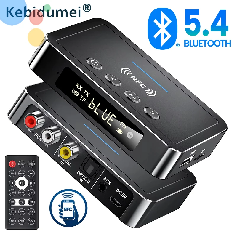 M6 Bluetooth 5.4 Receiver NFC Transmitter FM Stereo AUX 3.5mm Jack RCA Optical Wireless Audio Adapter Remote Control For TV Car