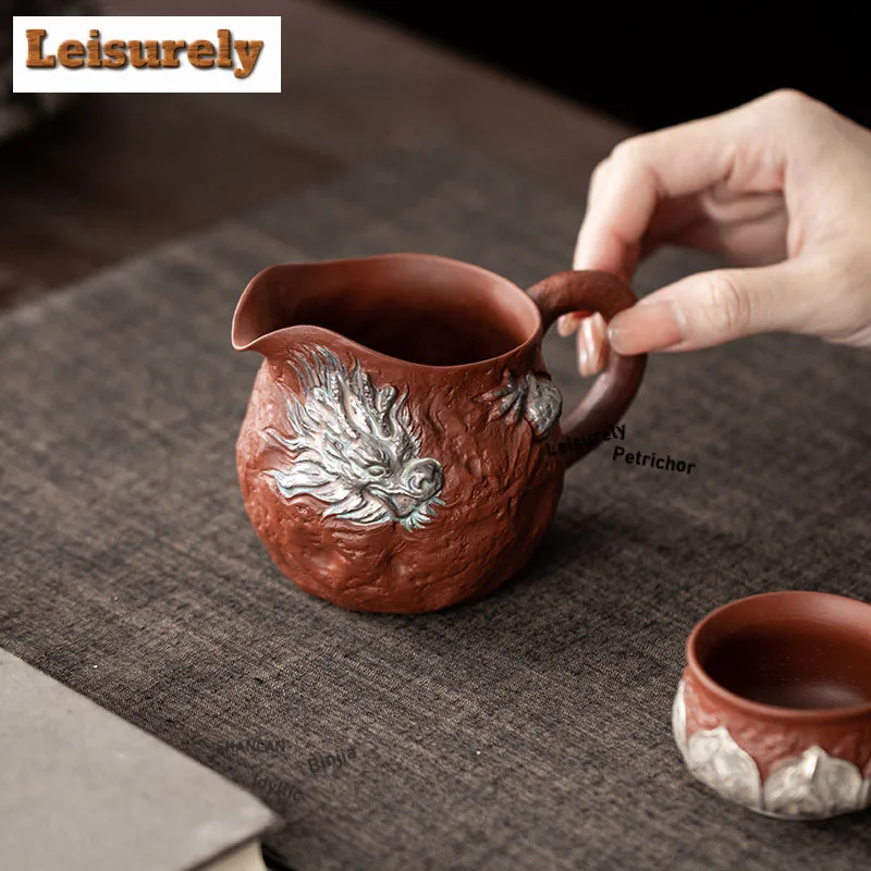 Purple Clay Sier-plated Dragon Lotus Petal Tea Pitcher Divide Tea Cha Hai Dispenser Justice Cup Fair Mug Tea Ceremony Ornaments