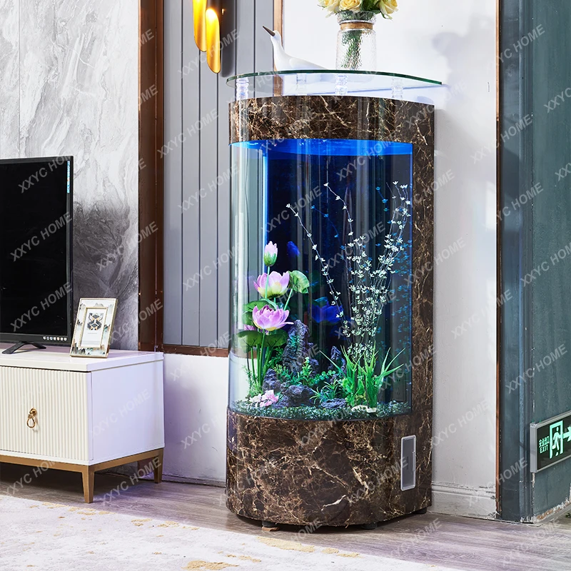 Semicircle Fish Tank Living Room Small Household Semicircle Floor Glass  Fish Globe Ecological Change Water