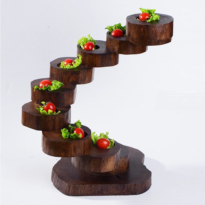 Special dishes, artistic conception dishes, rotating step by step, rising plate, high-end restaurant, wooden plate tableware