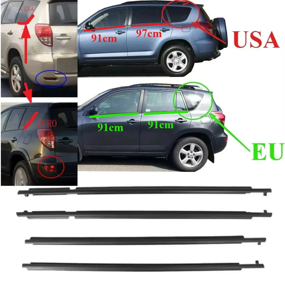 4 Stück USA oder EU Windows Gummi außen für Toyota RAV4 2009–-0R020 Glasschutz-Wetterstreifen für RAV-4 Glas XA30