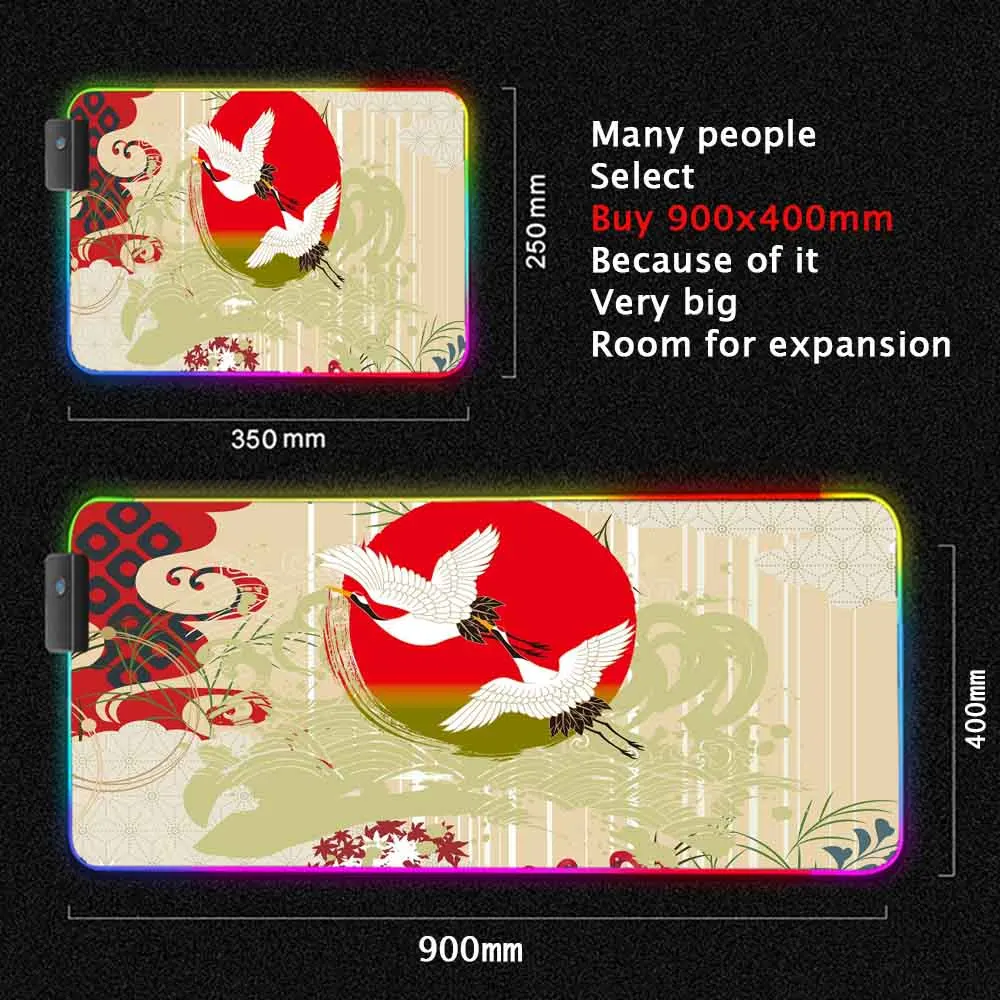 

Japan Waves Play Mats Mousepad Gaming Accessories RGB LED Mouse Pad Large Locking Edge Keyboard 90x40cm Deak Mat for Cs Go LOL