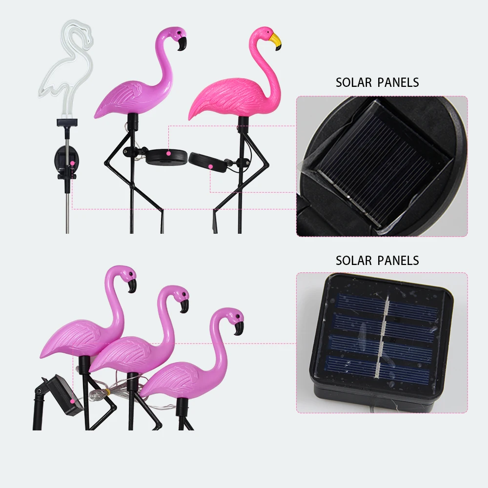 Group Flamingo Solar Light Waterproof Garden Stake Lamp Outdoor Courtyard Decoration Light Patio Walkway Light Lawn Light 6