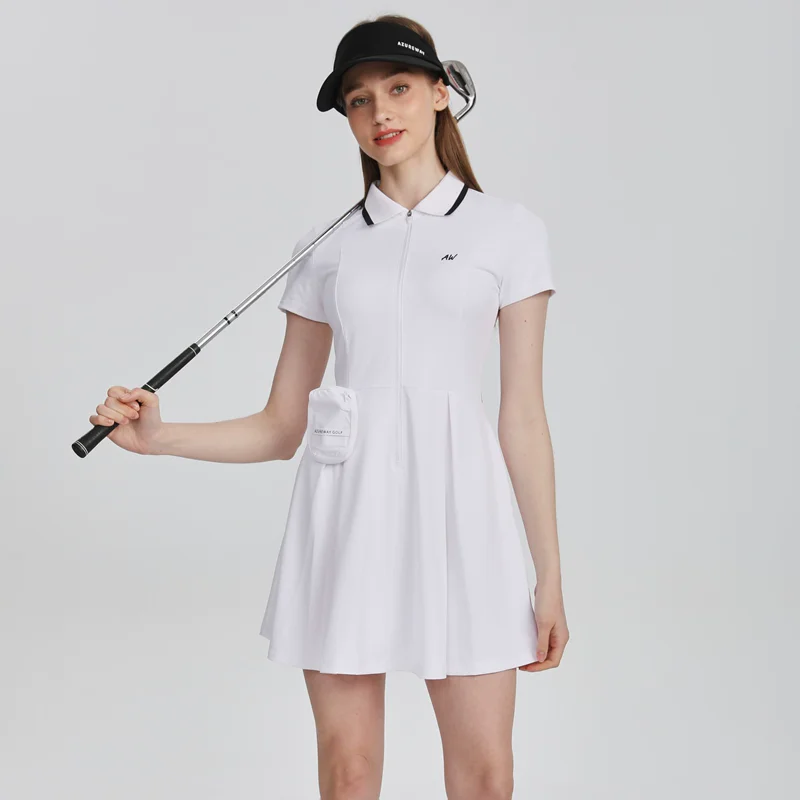 AW new sports dress golf woman short sleeve polo shirt dresses spring summer slim waist zipper skirt golf wear ladies