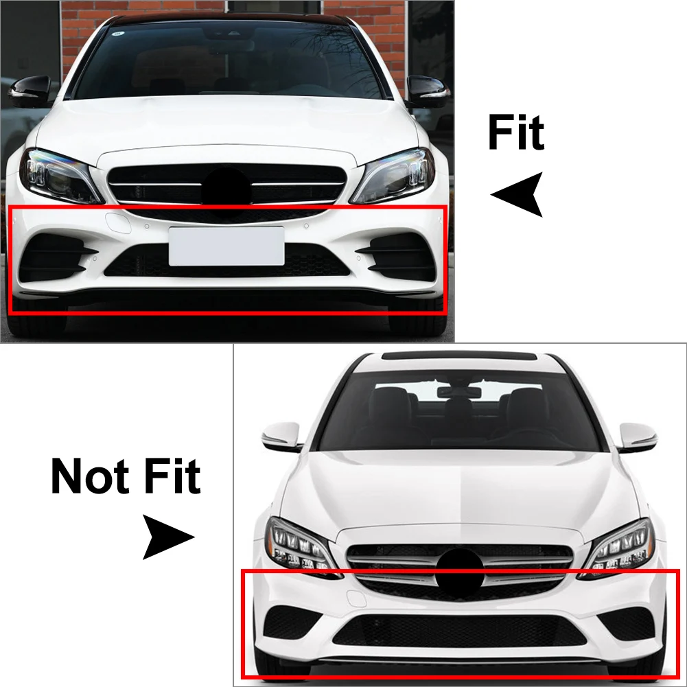 자동차 앞 범퍼 안개등 장식 커버 트림, 메르세데스 벤츠 AMG W205 C-클래스 C200 2019 2020 2021 카본/유광 블랙 ABS, 4 개