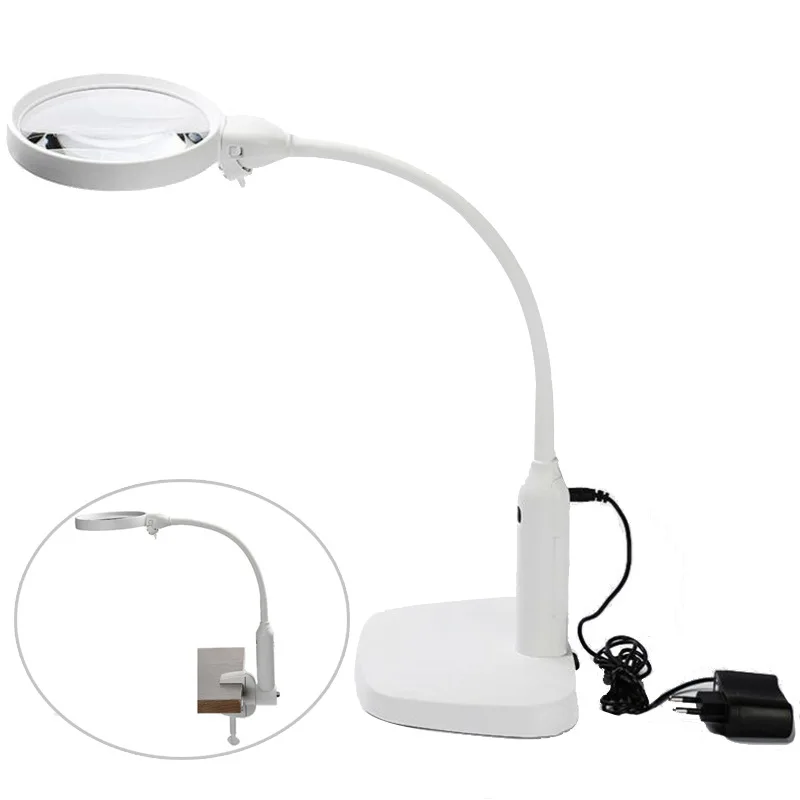 

2X 5X Usb Auxiliary Clip Welding Magnifying Glass 120Mm Lens with 6 Led Light Solder Iron Stand Holder Station Magnifier