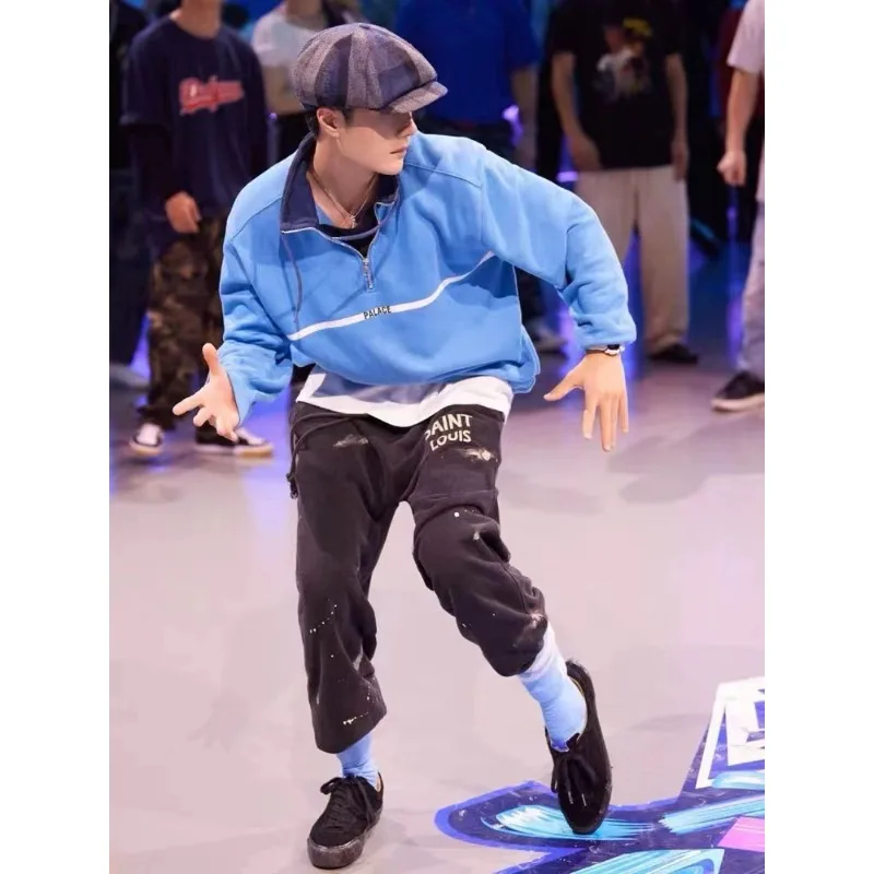 Wang Yibo's Same American High Street Fat Plus Size Splashing Ink Wash Feet Guard Pants for Men's Instagram