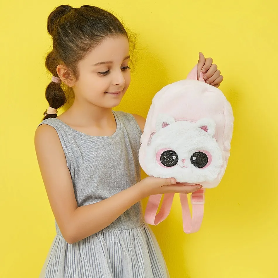 Girls and Boys Kindergarten Shoulders Bags Children's Cartoon Unicorn Plush Big Eyed Backpack Children's Colorful Plush Backpack 4
