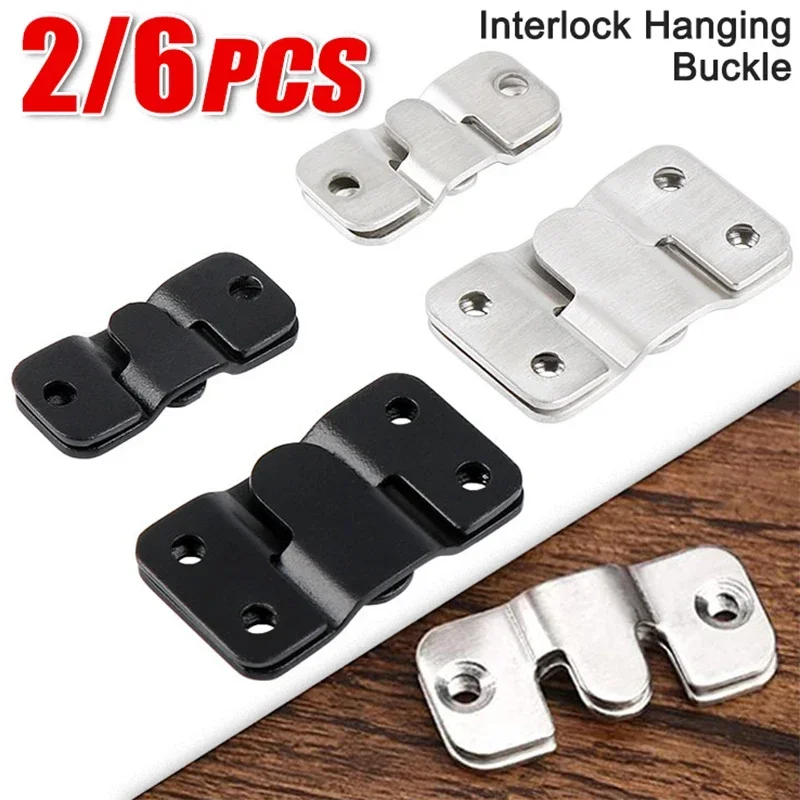 Buckle Clamp 2/6pcs Stainless Steel Interlock Hanging Buckle Picture Frame Hook Furniture Bracket Hanger Photo Framer Wall Painting Connector