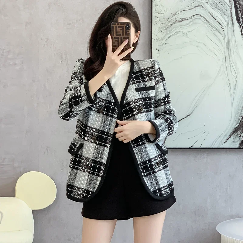 High-End Graceful Blazers Coats for Socialite Women Plaid Stylish Clothing 2023 Autumn Winter Business Jackets Fashional Suit luxury blazers for women elegant stylish women s blazer suede single breasted elegant casual tailor made to order woman clothing