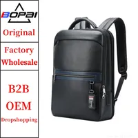 BOPAI Wholesale High Quality Men Business Customize Charging Anti Theft With Usb Port Smart Travel Genuine Cowhide Black Leather 1