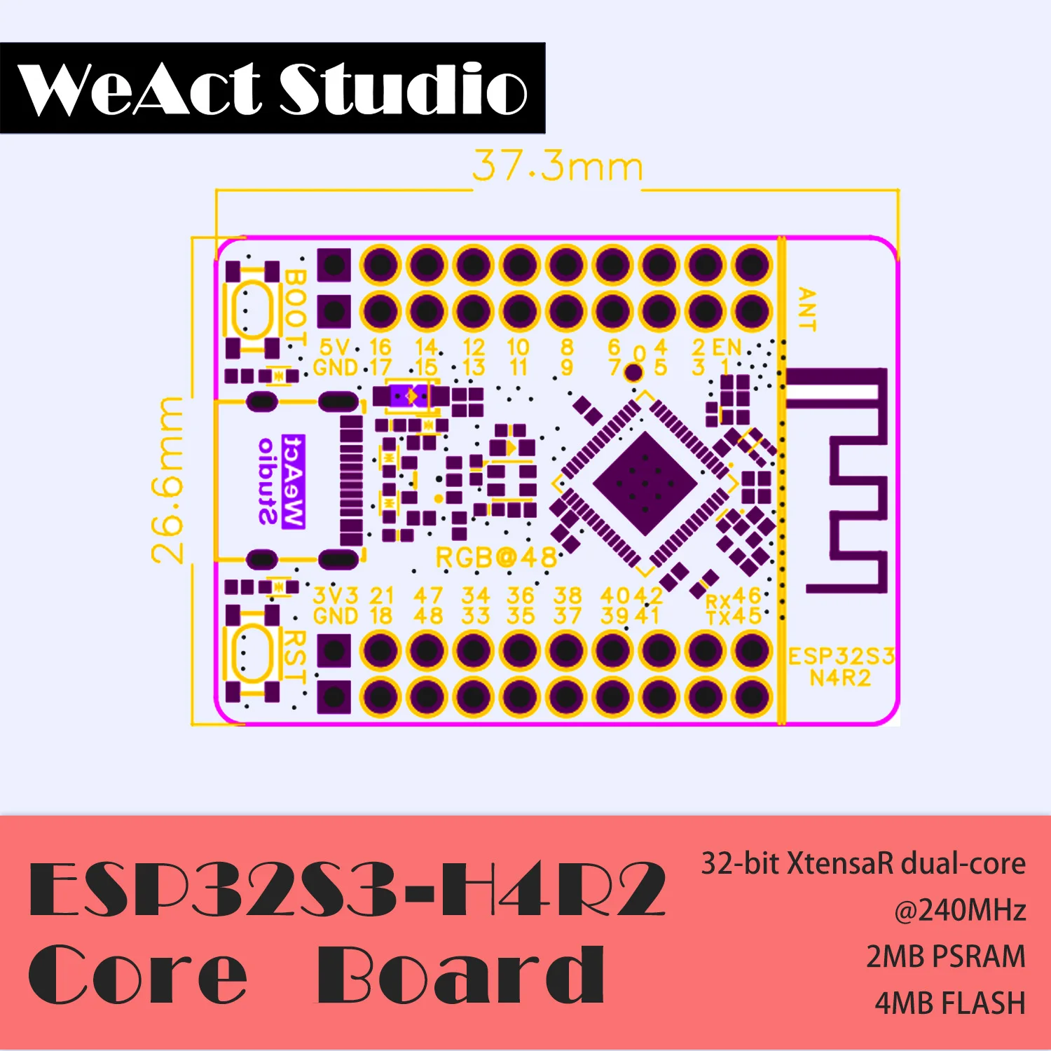 รูปสินค้า แผ่นวงจรควบคุม IoT ESP32-S3 4MB Flash 2MB PSRAM