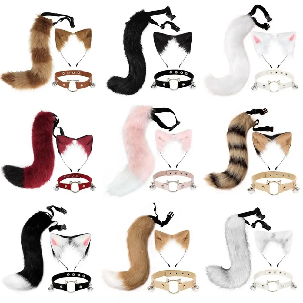 

Simulation Fake Fox Wolf Tail Novelty Plush Masquerade Party Animal Ears Headband Tail Set Women