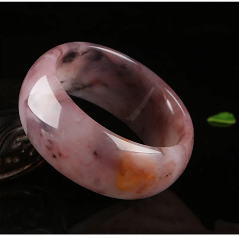Jiale/Hand Carved/Natural Gold Wire Jade Violets Bangle Accessories Women Fine Jewelry Banquet Party Flat Bar Girlfriend Gift