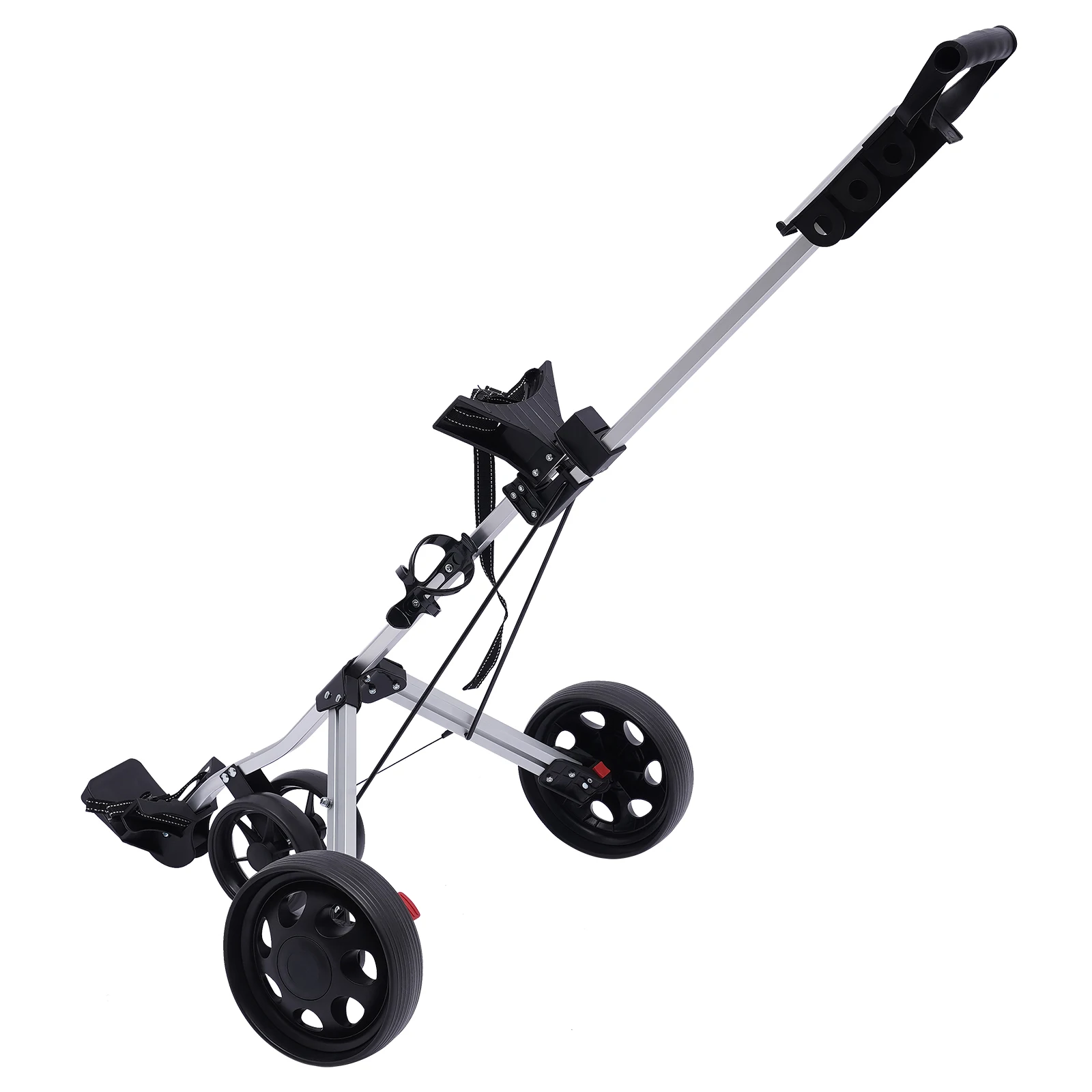 3 Wheel Push Pull Golf Cart Foldable Lightweight Golf Push Cart Portable Aluminum Alloy Trolley with Foot Brake