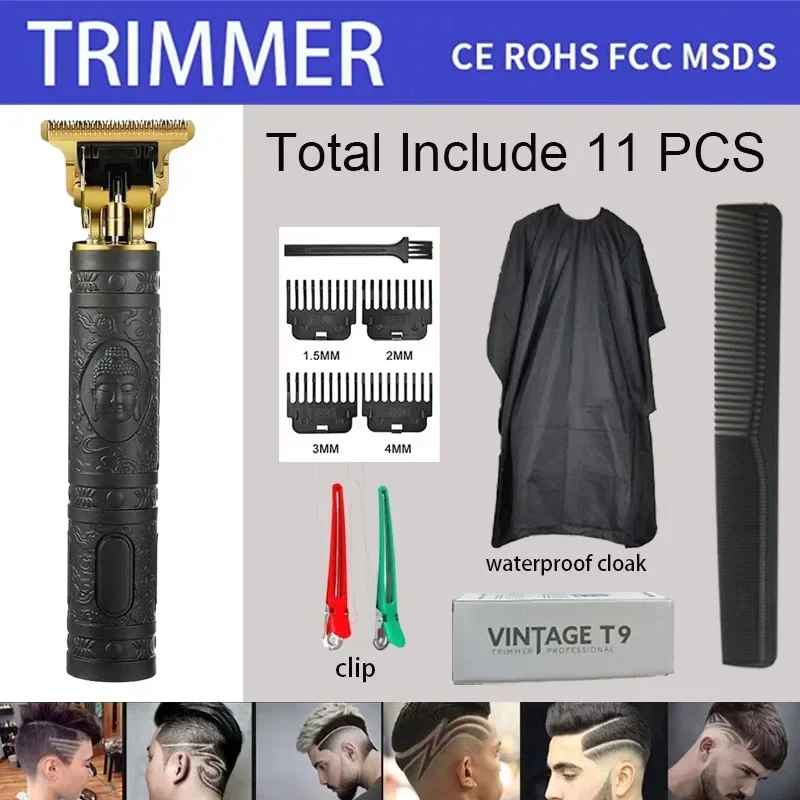 남성용 충전식 헤어 커팅 머신, 전문 T9 헤어 트리머, 전기 면도기, 수염 클리퍼, 이발사 헤어 컷
