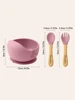 3PCS Custom Baby Feeding Set Spoon Fork BPA Free Silicone Suction Bowl For Toddlers Self Feeding Training Children's Tableware 4